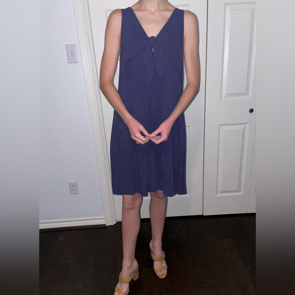 Boutique Muted Navy Popover Dress with Pockets